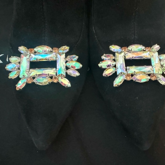 Kurt Geiger Bellevue Suede Leather Heeled Ankle Boots Black Crystals 8 38 - Picture 3 of 7